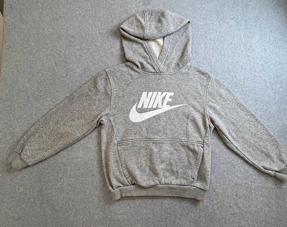 Nike Boys Hoodie Pullover Size M Gray Fleece Logo Hooded Long Sleeve